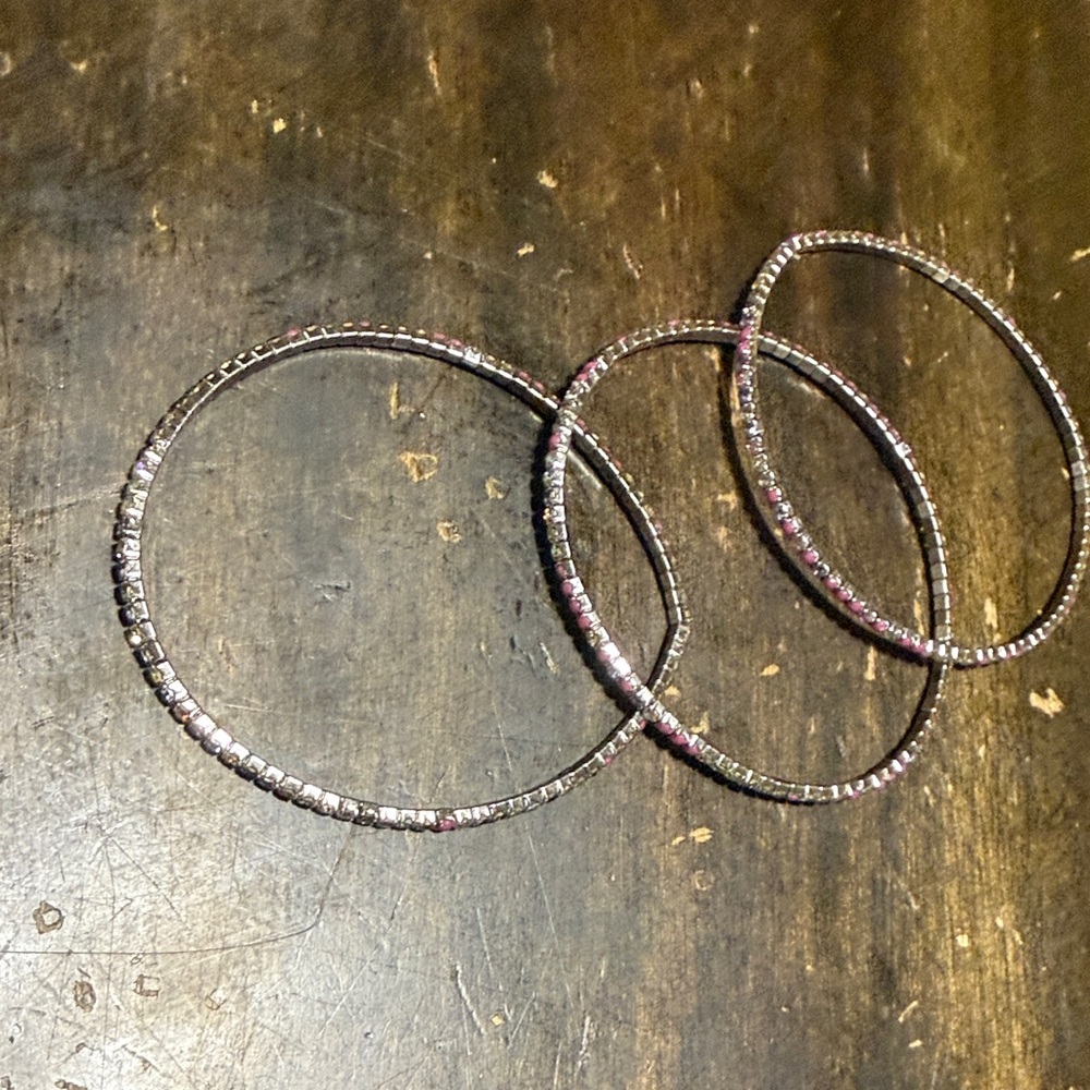 Silver and Pink Stacked Bangle Bracelet Set - Women Jewelry